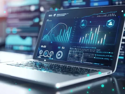 Business intelligence analytics dashboard on laptop driving data-informed decisions