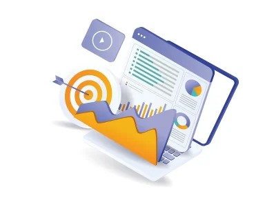 Predictive analytics dashboard with target metrics for small marketing teams