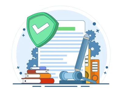 Compliance document with shield and gavel representing privacy regulations 2026